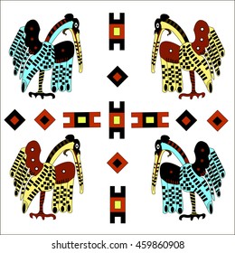 Ethnic pattern of American Indians: the Aztecs, the Mayans, the Incas. Heron. Vector illustration