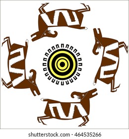 Ethnic pattern of American Indians: Aztecs, Mayans, Incas. Mountain goat or sheep. Drawing in the Mexican style. Vector illustration.