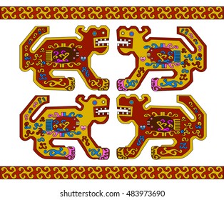 Ethnic pattern of American Indians: the Aztecs, the Mayans, the Incas. Drawing in the Mexican style.  Vector illustration