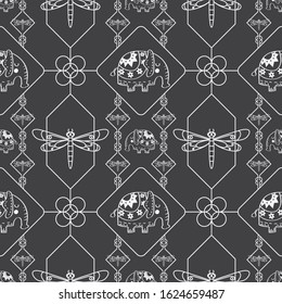 Ethnic pattern animal concept with line art style