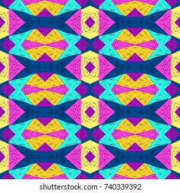 Ethnic pattern. Aztec fabric. Embroidery effect. Tribal ornament. Brazilian or Mexican print. Clothes or interior design. Boho fashion. Traditional homespun textile. Vector seamless pattern.