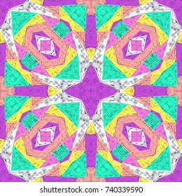 Ethnic pattern. Aztec fabric. Embroidery effect. Tribal ornament. Brazilian or Mexican print. Clothes or interior design. Boho fashion. Traditional homespun textile. Vector seamless pattern.