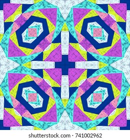 Ethnic pattern. Aztec fabric. Embroidery effect. Tribal ornament. Brazilian or Mexican print. Clothes or interior design. Boho fashion. Traditional homespun textile. Vector seamless pattern.