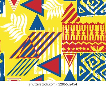 Ethnic pattern. Aztec geometric background. Hand drawn navajo fabric. Modern abstract wallpaper. Abstract seamless geometric pattern with variety of shapes in aztec,tree,triangle