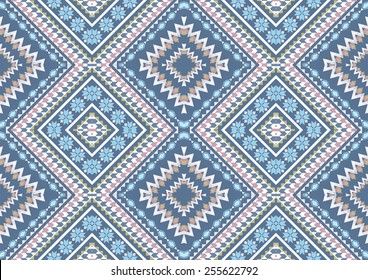 Ethnic pattern background in blue, blue-black and white colors, vector illustration 