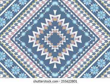 Ethnic pattern background in blue, blue-black and white colors, vector illustration 