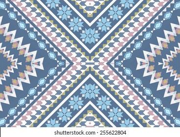 Ethnic pattern background in blue, blue-black and white colors, vector illustration 