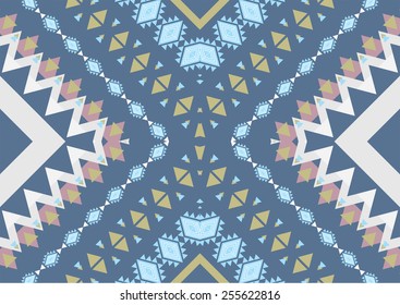 Ethnic pattern background in blue, blue-black and white colors, vector illustration 