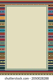 Ethnic pattern background with copy space for text. Traditional textile pattern of South America. Mexican, Bolivian, Peruvian blanket. Mexican restaurant menu page. Cinco de Mayo design illustration.