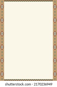 Ethnic pattern background with copy space for text. Design template for greeting card, brochure, menu, flier, banner. Native Indian Navajo border. Vector ornament. Size A4.