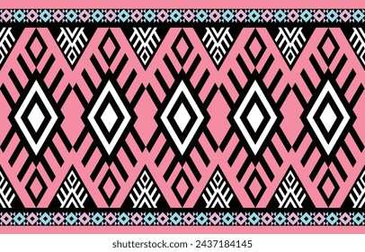 Ethnic pattern background in Pink,pink blue-black and white colors,Geometric ethnic oriental irate seamless pattern Design for background,wallpaper,clothing,wrapping,Batik,fabric,Vecter illustrations.