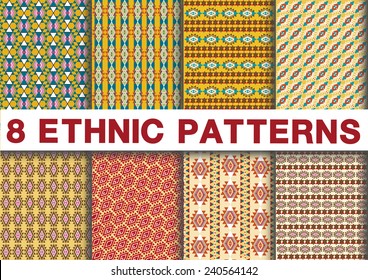 Ethnic pattern background set in colorful, vector illustration 