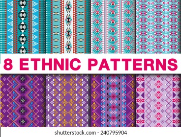 Ethnic pattern background set in colorful  vector illustration. 