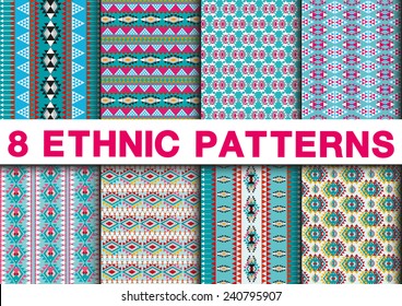 Ethnic pattern background set in colorful  vector illustration. 