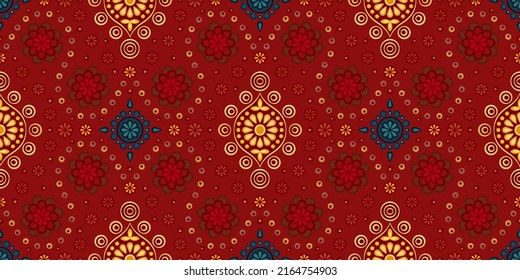 Ethnic pattern. Bandana Print. Aztec style. Silk neck scarf or kerchief. Design for Saree, Patola, Sari, Dupatta, textile, Clothing. Tile pattern. Geo print. Bohemian style.  Fashion. Vector.