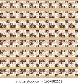 Motivo étnico en tonos beige, blanco y marrón. Ruedas espirales sobre rayas horizontales.Patrón sin problemas.