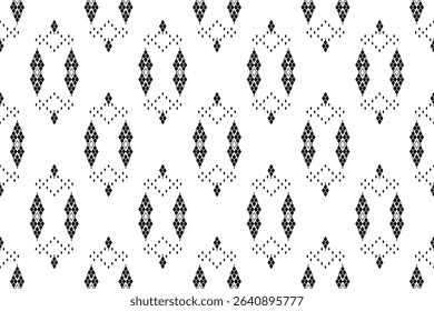 Ethnic pattern of black diamond shape on white background. Abstract motifs vector seamless. Concept of geometric, native, tradition, classic for fabric texture, wallpaper, embroidery, batik, wrapping.