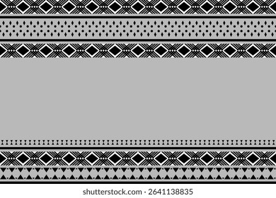 Ethnic pattern of black geometric shape on gray background. Motifs vector seamless. Concept of tribal, vintage, native, classic fashion, Southwest style for carpet, wallpaper, embroidery, textiles.