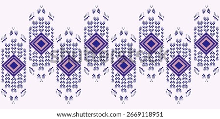 Ethnic pattern of blue-pink tone of abstract geometric shape with Uba or tails style. Seamless pattern motifs vector. Concept of pixel, zig zag, classic, beautiful for textiles, texture, border, print