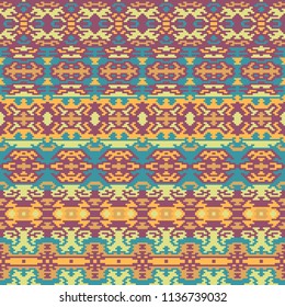 Ethnic pattern. Boho seamless background. Pixel complex ornament. Tribal vector design.
