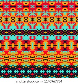 Ethnic pattern. Boho seamless background. Pixel complex ornament. Tribal vector design.