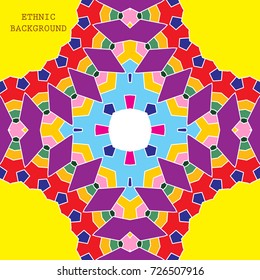 Ethnic pattern, bright colorful background. Vector template for flyer, card, brochure, cover, package etc.