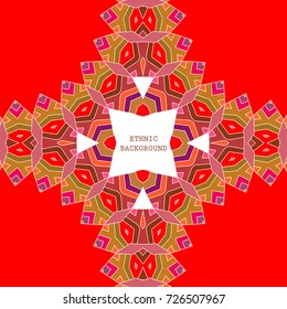 Ethnic pattern, bright colorful background. Vector template for flyer, card, brochure, cover, package etc.