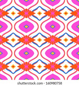 Ethnic pattern in bright pink color with Arabic, Turkish, Moroccan motifs. Seamless vector background for web, print, spring summer fashion, wallpaper, fabric, textile design, birthday wrapping paper