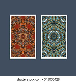 Ethnic pattern card. Tribal art print. Colorful border background texture. Fabric, cloth design, wallpaper, wrapping
