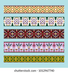 Ethnic pattern colorful ribbons design. Vector decorative elements set