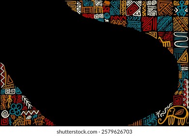 Ethnic pattern concept.Background in traditional African style. Banner, cover or poster for website. Cartoon flat vector illustration