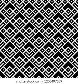Ethnic pattern. Curves, rhombuses backdrop. Chevrons, diamonds ornament. Folk wallpaper. Tribal motif. Embroidery background. Ancient mosaic. Digital paper, textile print design. Seamless abstract.