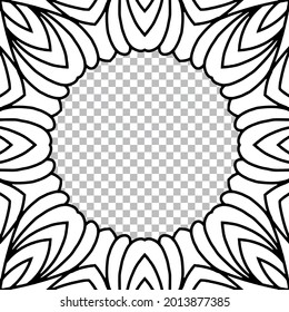 Ethnic pattern in decorative oriental style, Indian handmade. Geometric black white frame for text and advertising on an isolated background. Template for creativity, coloring, design.