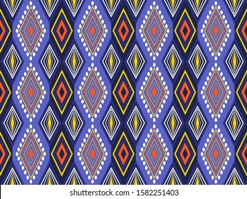 Ethnic Pattern Design Blue Orange Yellow Background or Wallpaper, Fabric, Endless, Gift wrap.