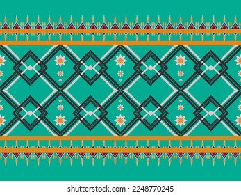 ethnic pattern design Ethnic green-yellow geometric ethnic pattern, silk, rug, wrapping paper, background graphic, sarong seamless pattern, vector illustration