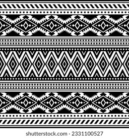 Ethnic pattern design of seamless Navajo tribe. Native American geometric vector with triangle and rectangle. Black and white colors.