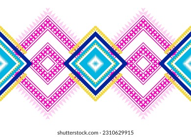 Se utilizan diseños de patrones étnicos, gráficos de patrones étnicos, formas geométricas y flores para tejer, alfombra, papel pintado, ropa, envoltura, batik, tela, ilustración de estilo bordado, ikat abstracto étnico 