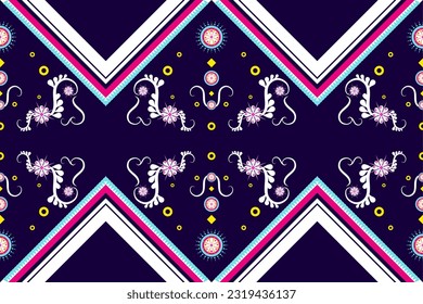 Se utilizan diseños de patrones étnicos, gráficos de patrones étnicos, formas geométricas y flores para tejer, alfombra, papel pintado, ropa, envoltura, batik, tela, ilustración de estilo bordado, ikat abstracto étnico