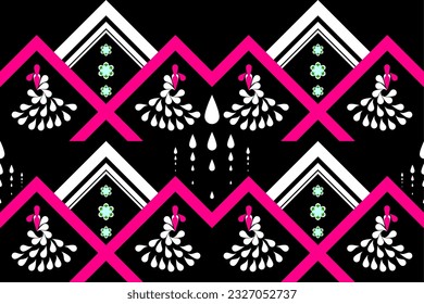 Se utilizan diseños de patrones étnicos, gráficos de patrones étnicos, formas geométricas y flores para tejer, alfombra, papel pintado, ropa, envoltura, batik, tela, ilustración de estilo bordado, ikat abstracto étnico