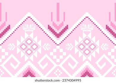 Ethnic pattern designs, ethnic pattern graphics, geometric shapes and flowers are used for weaving ,rug, wallpaper, clothing, wrap, batik, fabric, embroidery style illustration, Ethnic abstract pixel