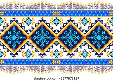 Ethnic pattern designs, ethnic pattern graphics, geometric shapes and flowers are used for weaving ,rug,clothing, wrap, batik, fabric, embroidery style illustration, Ethnic abstract pixel art style