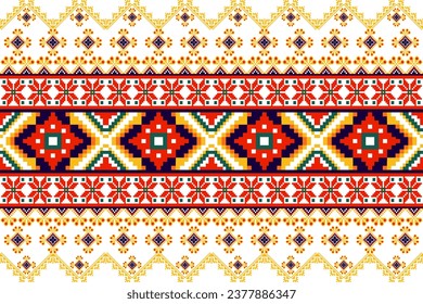 Ethnic pattern designs, ethnic pattern graphics, geometric shapes and flowers are used for weaving ,rug,clothing, wrap, batik, fabric, embroidery style illustration, Ethnic abstract pixel art style