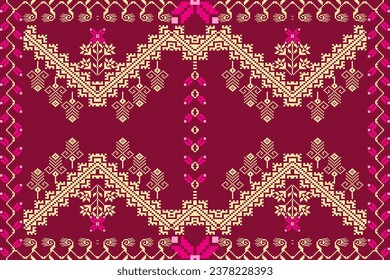 Ethnic pattern designs, ethnic pattern graphics, geometric shapes and flowers are used for weaving ,rug,clothing, wrap, batik, fabric, embroidery style illustration, Ethnic abstract pixel art style