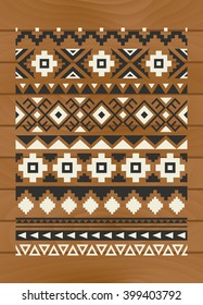 ethnic pattern elements on wooden backdrop. vector illustration