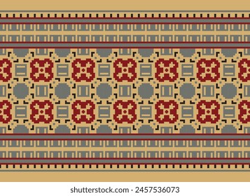 Ethnic pattern. Embroidery. Cross Stitch. Pixel. Geometric . Traditional. Design for clothing, fabric, background, wallpaper, wrapping, Knitwear. Vector.