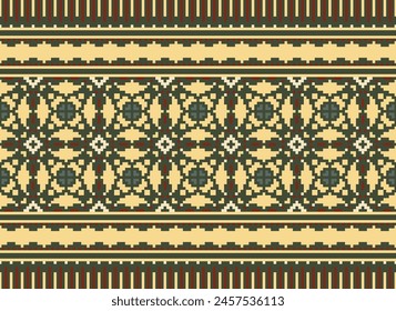 Ethnic pattern. Embroidery. Cross Stitch. Pixel. Geometric . Traditional. Design for clothing, fabric, background, wallpaper, wrapping, Knitwear. Vector.