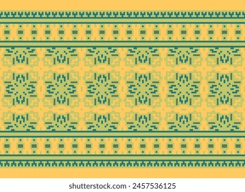 Ethnic pattern. Embroidery. Cross Stitch. Pixel. Geometric . Traditional. Design for clothing, fabric, background, wallpaper, wrapping, Knitwear. Vector.