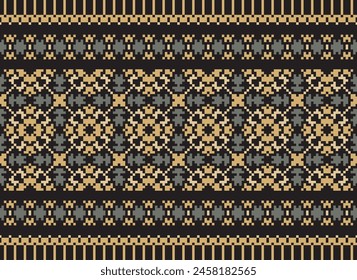 Ethnisches Muster. Stickerei. Kreuzstich. Pixel. Geometrisch . Traditionell. Design für Bekleidung, Stoff, Hintergrund, Bildschirmhintergrund, Verpackung, Strickwaren. Vektorgrafik.