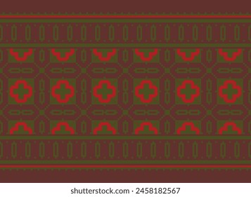 Ethnic pattern. Embroidery. Cross Stitch. Pixel. Geometric . Traditional. Design for clothing, fabric, background, wallpaper, wrapping, Knitwear. Vector.