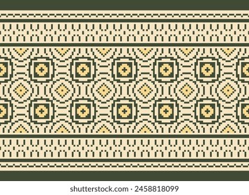 Ethnic pattern. Embroidery. Cross Stitch. Pixel. Geometric . Traditional. Design for clothing, fabric, background, wallpaper, wrapping, Knitwear. Vector.